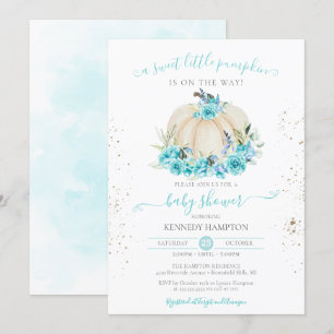 Invitation Baby shower bleu doux Petit Citrouille Turquoise