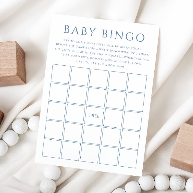 Invitation Baby shower bleu Dusty simple Baby Bingo Card (Créateur téléchargé)