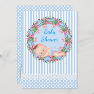 Invitation Baby shower Bleu en bande avec couchage