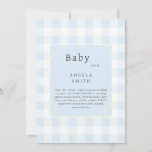 Invitation Baby shower bleu En vichy simple