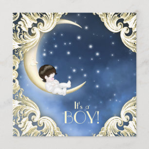 Invitation Baby shower bleu et jaune de la lune