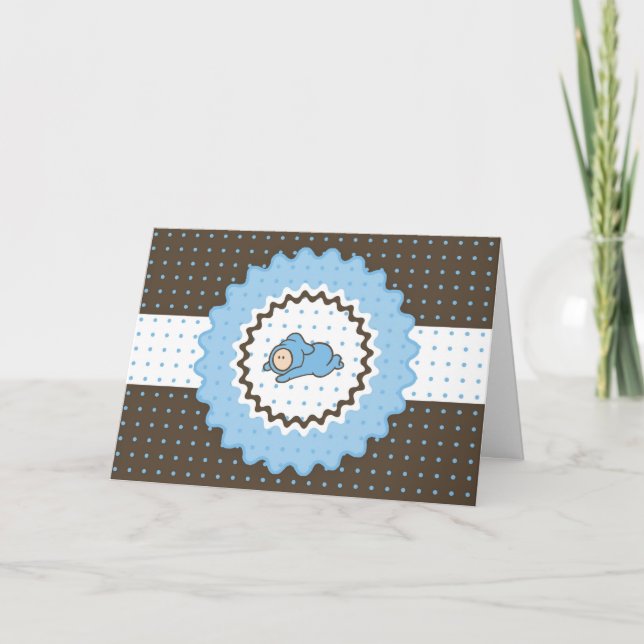 Invitation baby shower - Bleu et marron (Devant)