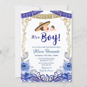 Invitation Baby shower bleu et or mexicain