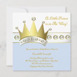 Invitation Baby shower bleu et or pour petit prince