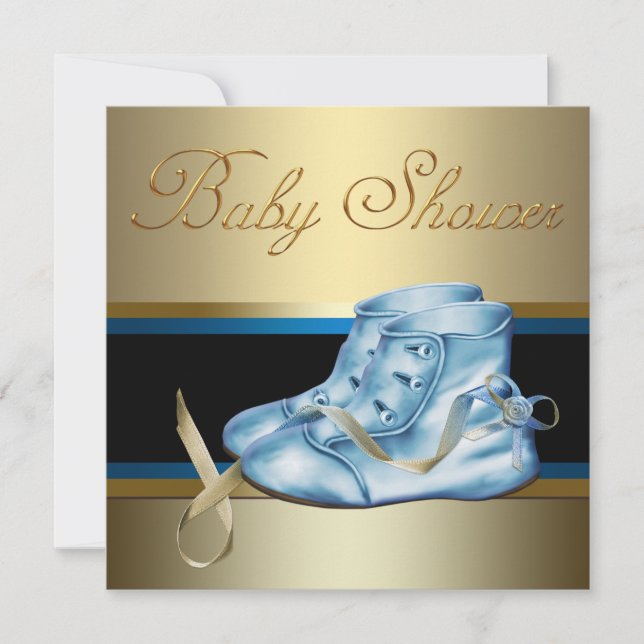 Invitation Baby shower bleu et or pour petit prince (Devant)