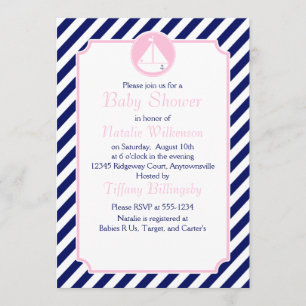 Invitation Baby shower bleu et rose de voilier