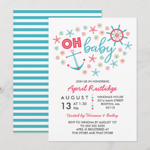 Invitation Baby shower bleu et rouge nautique