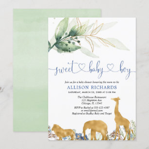 Invitation Baby shower bleu et vert de garçon de jungle de