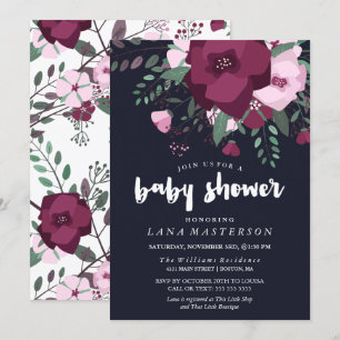 Invitation Baby shower bleu foncé de Rose Bouquet