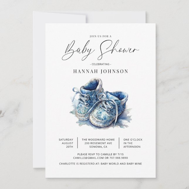 Invitation Baby shower bleu garçon (Devant)