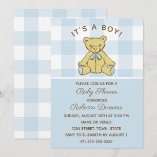 Invitation Baby shower Bleu Garçon Ours