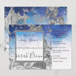 INVITATION BABY SHOWER BLEU & GRIS VINTAGE LONG DISTANCE