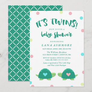 Invitation Baby shower bleu jumeau de jumeaux de rose des
