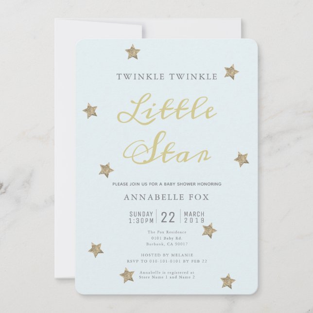 Invitation Baby shower bleu Little Star Twinkle (Devant)