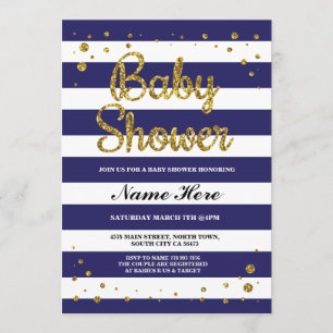 Invitation Baby shower Bleu Marine Bande or Parties scintilla