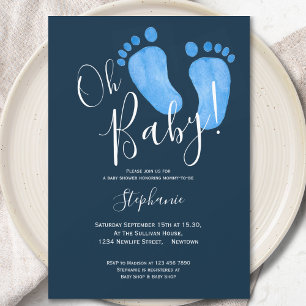 Invitation Baby shower bleu marine Oh Baby Boy moderne