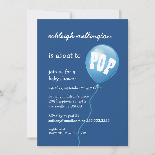 Invitation Baby shower bleu mignon A01 de ballon (Devant)