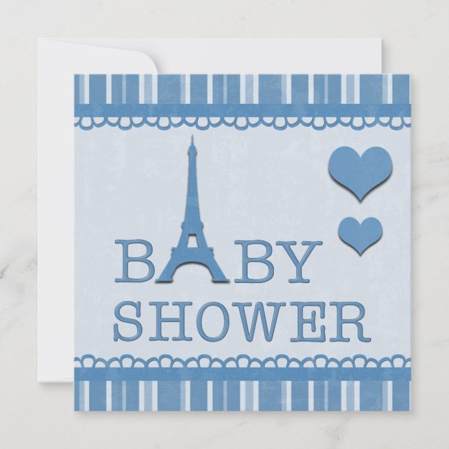 Invitation Baby shower bleu mignon de Tour Eiffel et de (Devant)