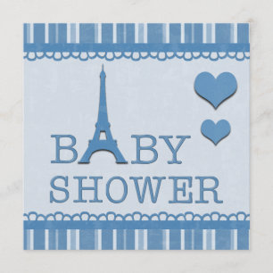 Invitation Baby shower bleu mignon de Tour Eiffel et de