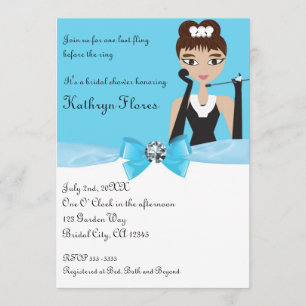 Invitation Baby Shower Bleu Moderne Ruban Blanc & Diamant