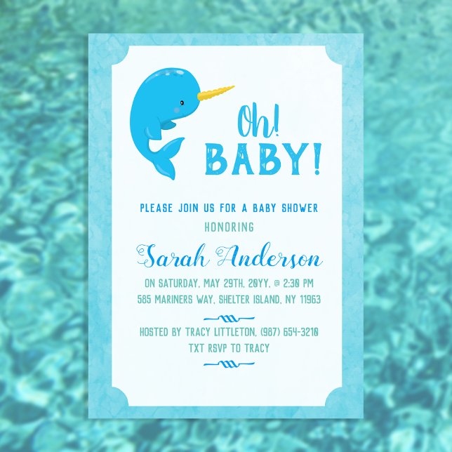 Invitation Baby shower bleu Narwhal (Créateur téléchargé)