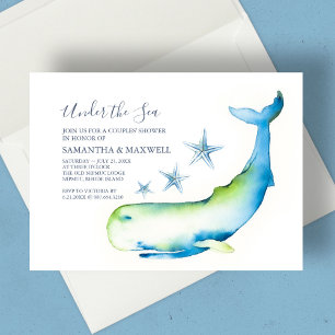 Invitation Baby shower Bleu Nautique Baleine Aquarelle