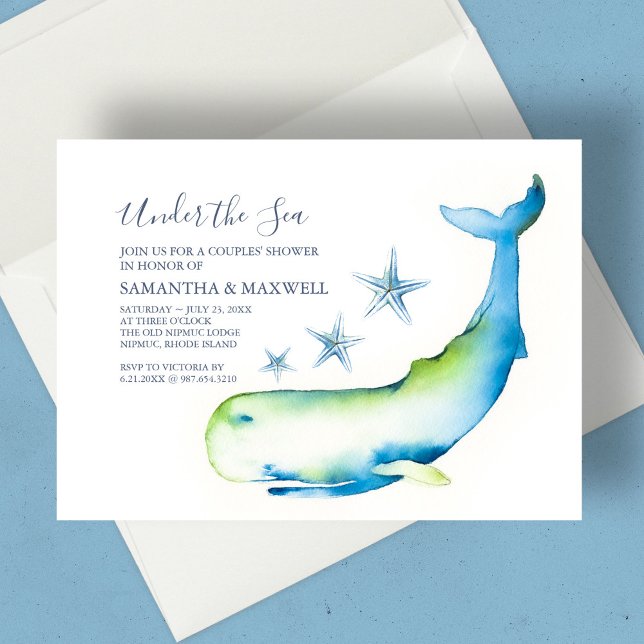 Invitation Baby shower Bleu Nautique Baleine Aquarelle (Baby Shower Blue Nautical Whale Watercolor Invitation)