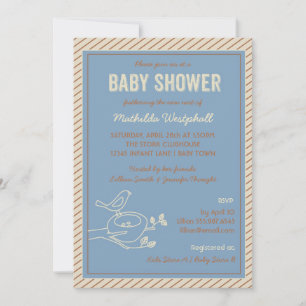 Invitation Baby shower bleu nid d'oiseaux