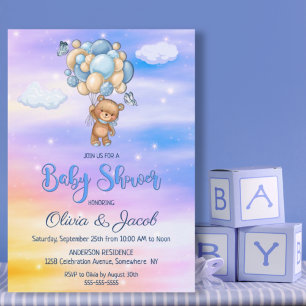 Invitation Baby shower Bleu Ours Teddy
