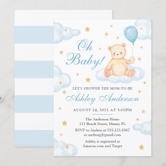 Invitation Baby shower Bleu Ours Teddy
