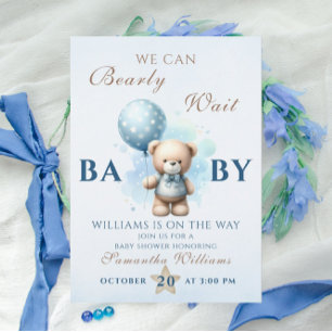 Invitation Baby shower Bleu Ours Teddy Bearly