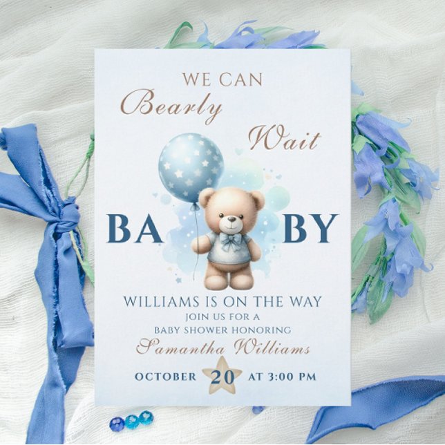 Invitation Baby shower Bleu Ours Teddy Bearly (Créateur téléchargé)