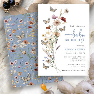 Invitation Baby shower bleu papillon