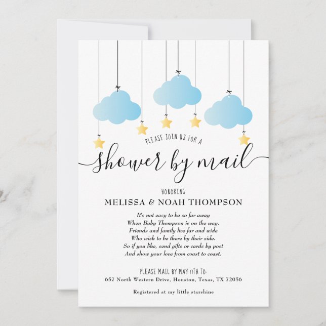 Invitation Baby shower Bleu Par Courrier Sprinksdistance (Devant)