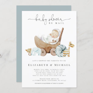 Invitation  Baby shower Bleu Par Mail Boho Distance Sociale