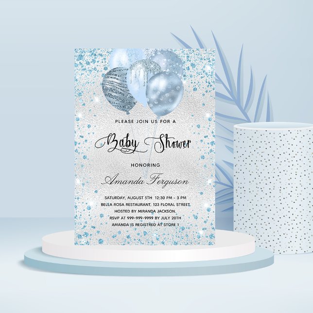 Invitation Baby shower bleu parties scintillant ballons luxe (Créateur téléchargé)