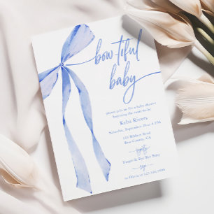 Invitation Baby shower bleu pastel à l'aquarelle Bowtiful