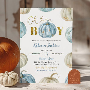 Invitation Baby Shower Bleu Pastel Or Roseaux Filleul Citroui