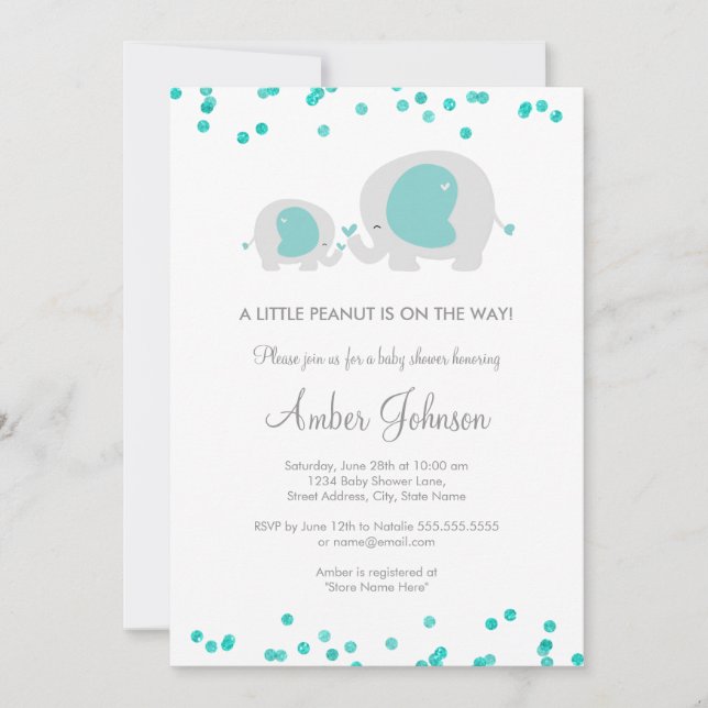 Invitation Baby shower bleu petit arachide (Devant)