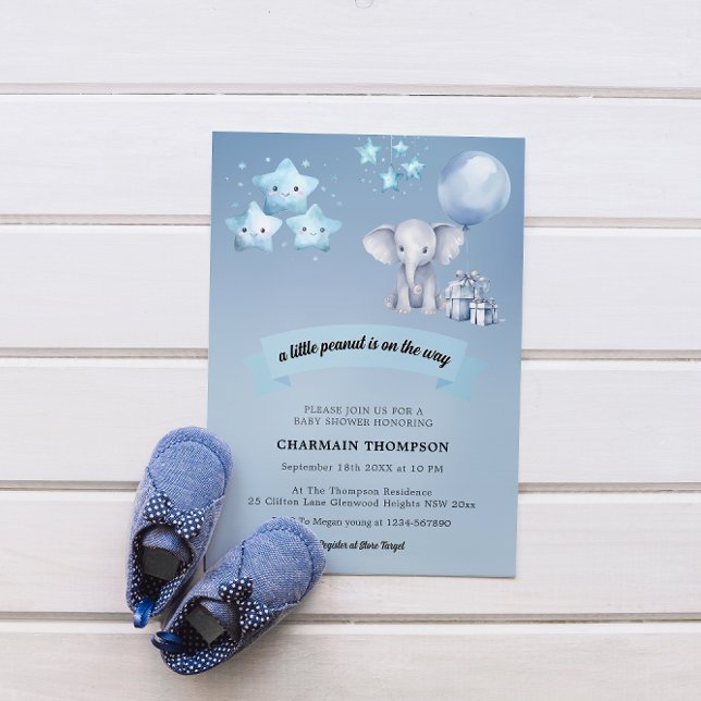 Invitation Baby shower bleu petit arachide éléphant bleu ball (Créateur téléchargé)