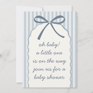 Invitation Baby Shower Bleu Poudre à Rayures et Nœud Papillon