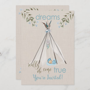 Invitation Baby shower bleu pour garçons Boho DreamCatcher Ti