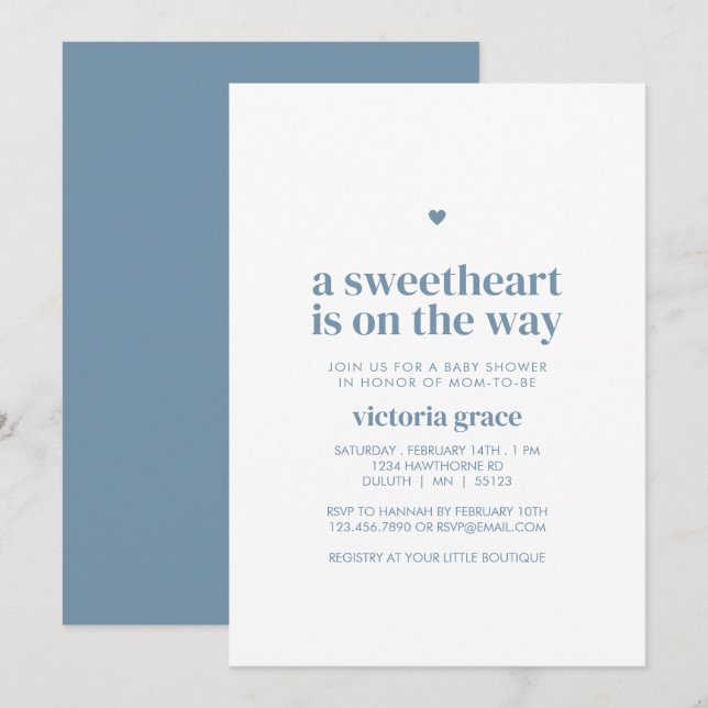 Invitation Baby Shower Bleu pour un Petit Chéri (Devant / Derrière)