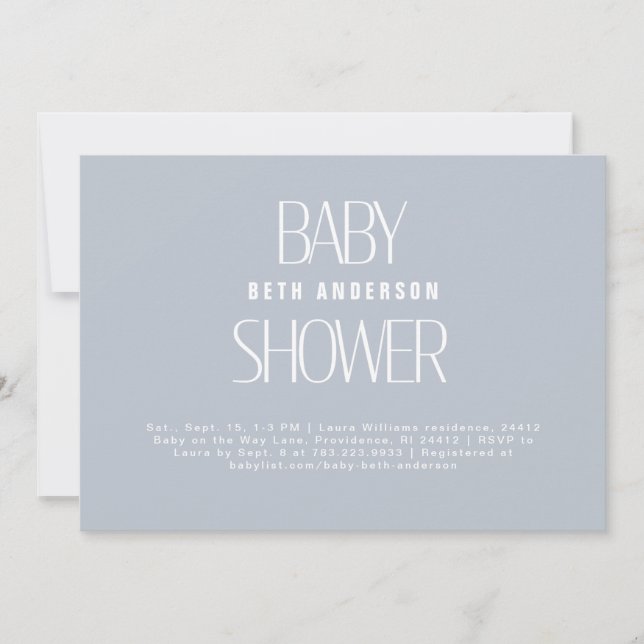 Invitation Baby shower bleu poussiéreux (Devant)
