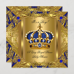 Invitation Baby shower bleu Prince Royal Boy Regal Gold 3