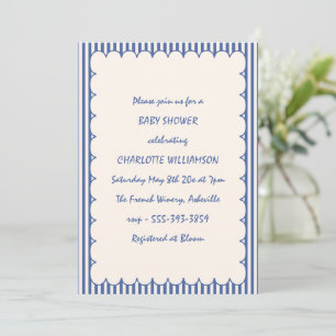 Invitation Baby Shower Bleu Rayé Arrondi Moderne Côté Mer