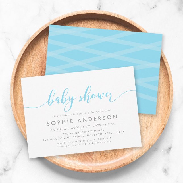 Invitation Baby Shower Bleu Relax Script (Créateur téléchargé)