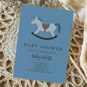 Invitation Baby shower bleu Rocking Horse
