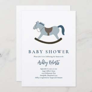 Invitation Baby shower bleu Rocking Horse