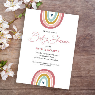 Invitation Baby shower bleu rose arc-en-ciel